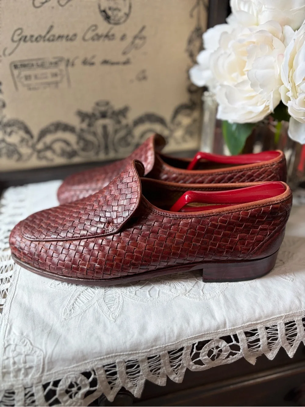 Mens 42.5 Vintage Italian woven leather loafers 9.5